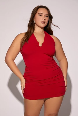 Plus Ruched Halter Mini Dress