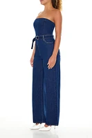 Belted Strapless Denim Jumpsuit