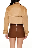 Faux Suede Cropped Trench Coat