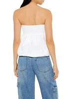 Bubble-Hem Poplin Strapless Top