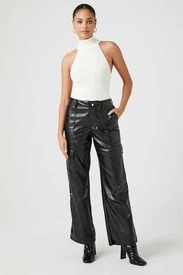 Faux Leather Straight Cargo Pants