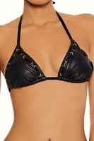 Faux Leather Laced Triangle Bikini Top
