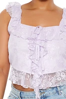 Plus Lace Ruffle-Trim Crop Top