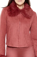 Faux Fur-Trim Zip-Up Jacket