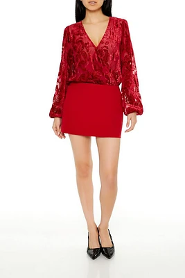 Flocked Paisley Surplice Bodysuit