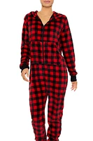 Fleece Plaid Pajama Jumpsuit