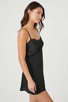 Lace-Trim Satin Lingerie Slip Dress