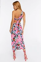 Floral One-Shoulder Cutout Dress