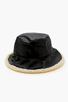 Faux Leather & Shearling Bucket Hat