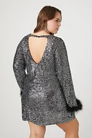 Plus Feather-Trim Mini Dress