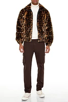 Faux Fur Leopard Zip-Up Coat