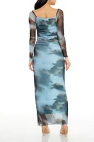 Mesh Abstract Bodycon Maxi Dress