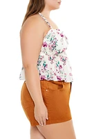 Plus Floral Print T-Back Cami