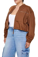 Plus Poplin Zip-Up Bomber Jacket