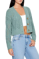 Pointelle Cropped Cardigan Sweater