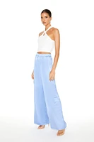 Satin Wide-Leg Cargo Pants