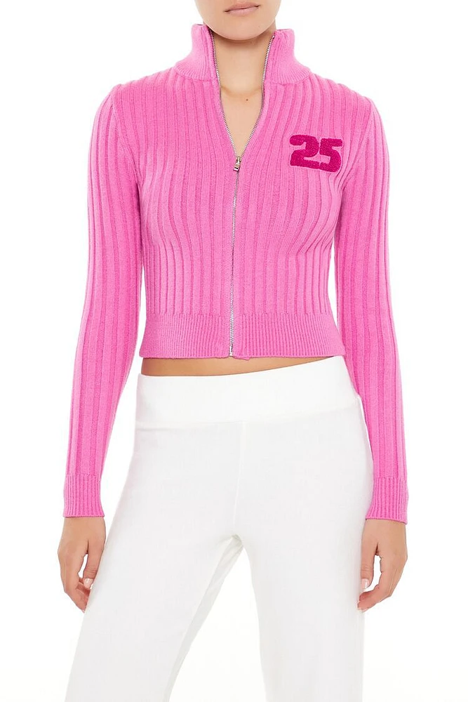 25 Patch Ribbed Zip-Up Sweater