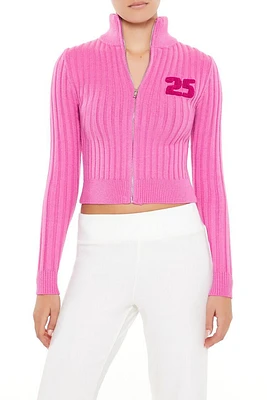 25 Patch Ribbed Zip-Up Sweater