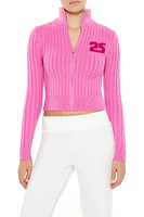 25 Patch Ribbed Zip-Up Sweater