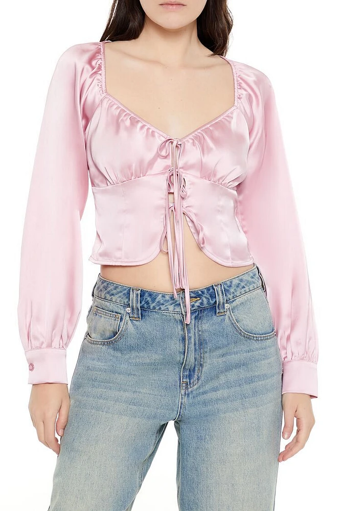 Tie-Front Satin Crop Top