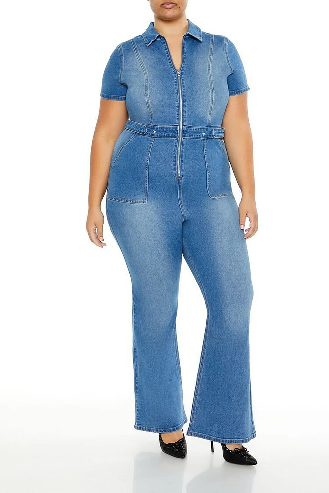 Plus Denim Flare Jumpsuit