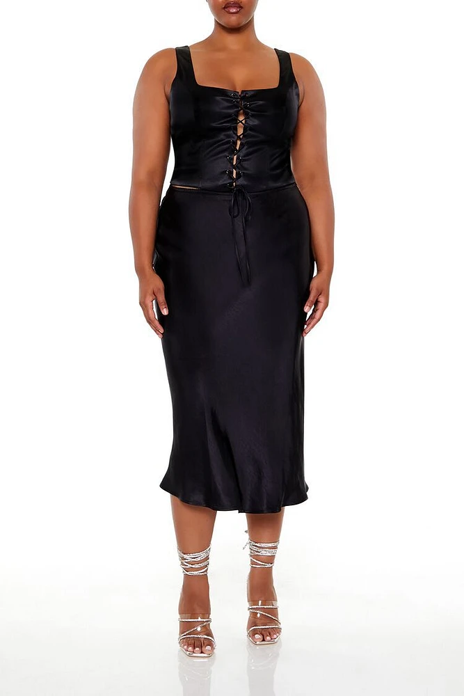 Plus Satin Midi Skirt