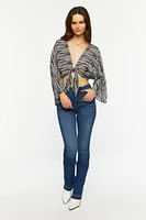 Abstract Chiffon Tie-Front Crop Top