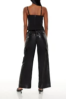 Faux Leather High-Rise Cargo Pants