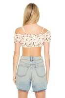 Floral Print Open-Shoulder Crop Top