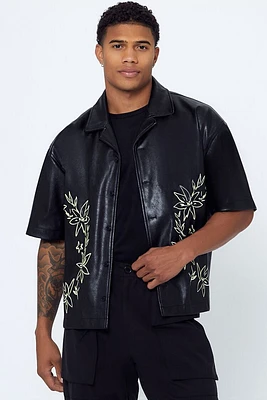 Embroidered Faux Leather Shirt