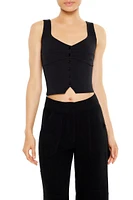 Ponte Knit Button-Front Crop Top