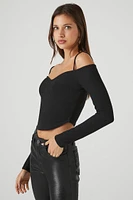 Ribbed Open-Shoulder Crop Top