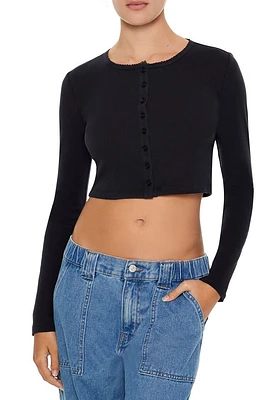 Pointelle Knit Cropped Sweater