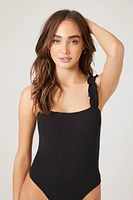 Ribbed Ruffle-Strap Bodysuit