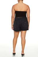 Plus Size Retro High-Rise Denim Shorts