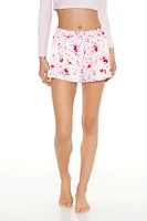 Heart Print Satin Pajama Shorts