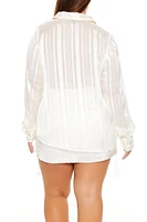 Plus Sheer Shadow-Striped Shirt