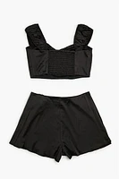 Rosette Bustier Crop Top & Skort Set