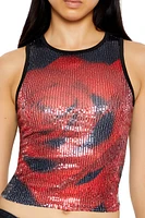 Rose Sequin Cropped Tank Top