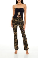 Ruched Camo Print Flare Pants