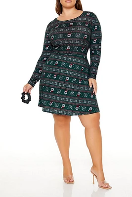 Plus Fair Isle Mini Dress & Scrunchie Set