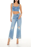 Faux Gem Denim Bustier Crop Top