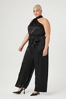 Plus Satin One-Shoulder Jumpsuit