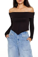 Off-the-Shoulder V-Hem Crop Top