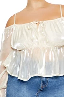 Plus Organza Open-Shoulder Top