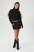 Mesh Ruffle Mock Neck Sweater