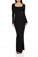 Ribbed Knit Square-Neck Maxi Dress
