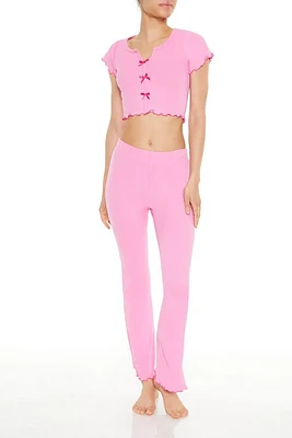 Bow Crop Top & Pants Pajama Set