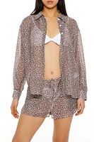 Leopard Swim Cover-Up Long-Sleeve Shirt & Shorts Set