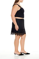 Plus Satin Lace-Trim Mini Skirt